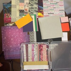 SCRAPBOOK PAPER LOT w/ storage container